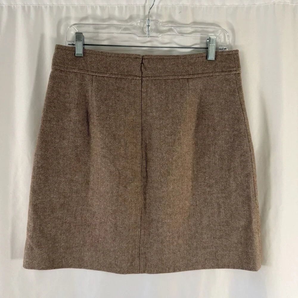 J. Crew Pencil Skirt Women's 8 Tan Brown Wool Blend Herringbone Short